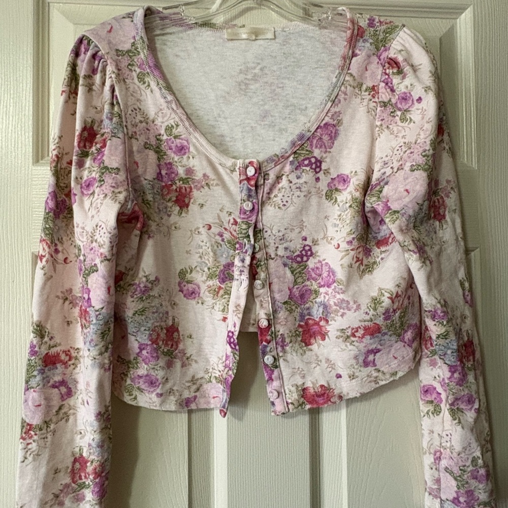 LoveShackFancy Floral Button-Up Cardigan, L